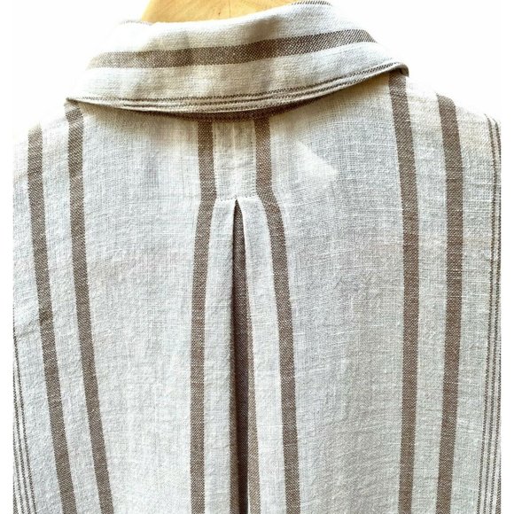 Calvin Klein Stripe Linen Blouse Shirt White Tan - Picture 6 of 8